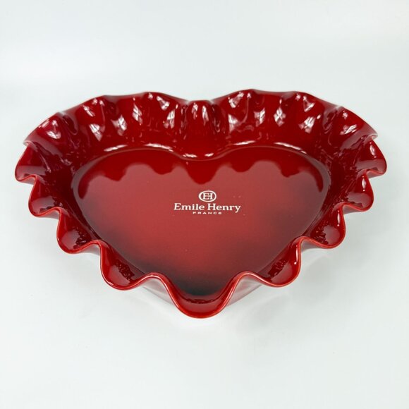 Emile Henry France Red Burgundy Ruffled Heart Baking Dish 12.8'' 61.77 - Picture 2 of 7